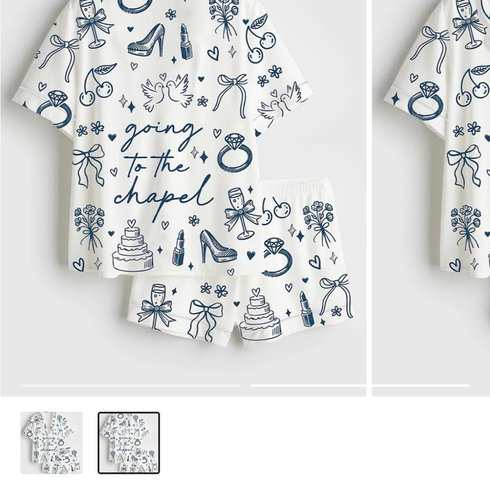 Women's Bridal Pajama Set - White and Blue